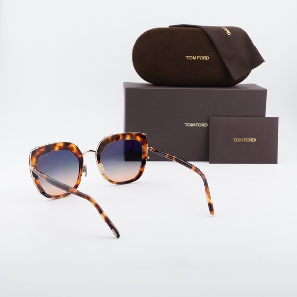 Tom Ford Virginia FT0945 53P Cat Eye Sunglasses - Havana/Blue to Amber